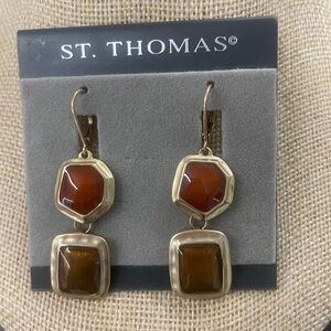 NWOT St. Thomas Brown Stone And Gold Plated Earrings